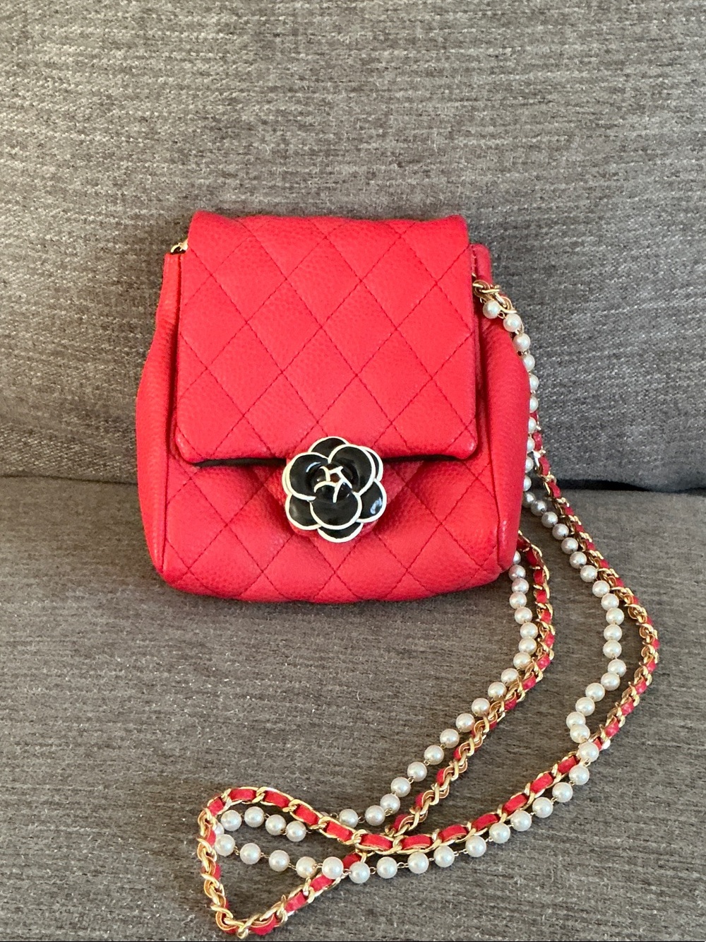 INZI Red Quilted Crossbody Bag with Flower detail, $30